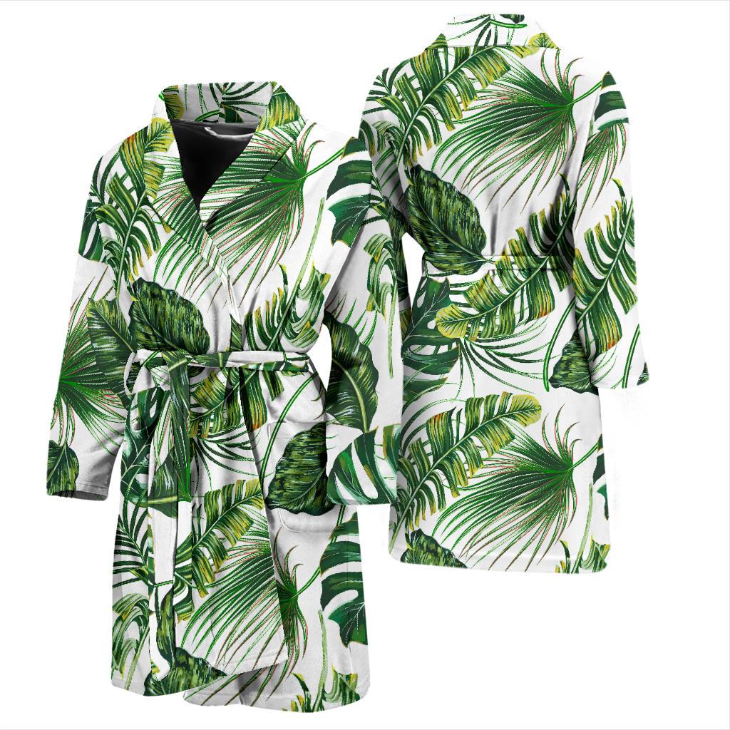 Green Pattern Tropical Palm Leaves Men Bath Robe-JTAMIGO.COM