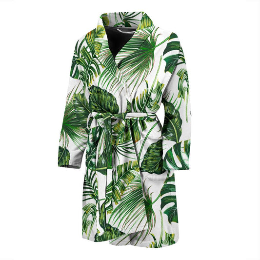 Green Pattern Tropical Palm Leaves Men Bath Robe-JTAMIGO.COM