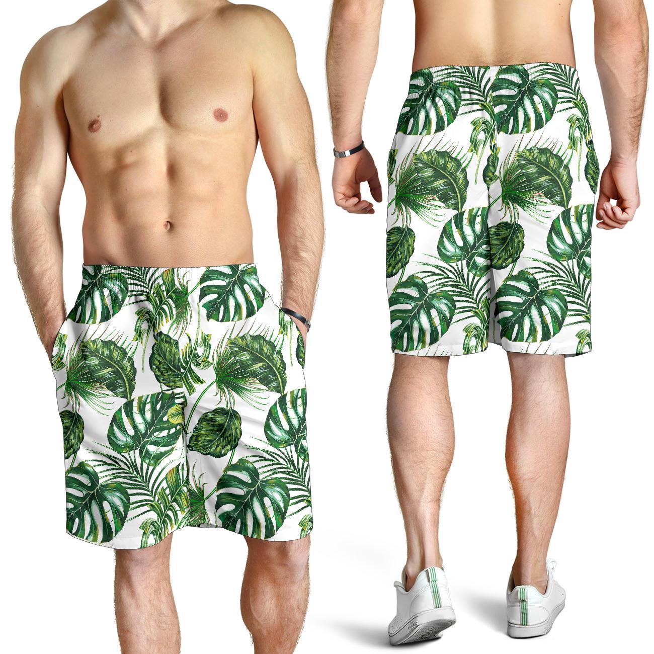 Green Pattern Tropical Palm Leaves Mens Shorts-JTAMIGO.COM