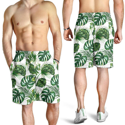 Green Pattern Tropical Palm Leaves Mens Shorts-JTAMIGO.COM