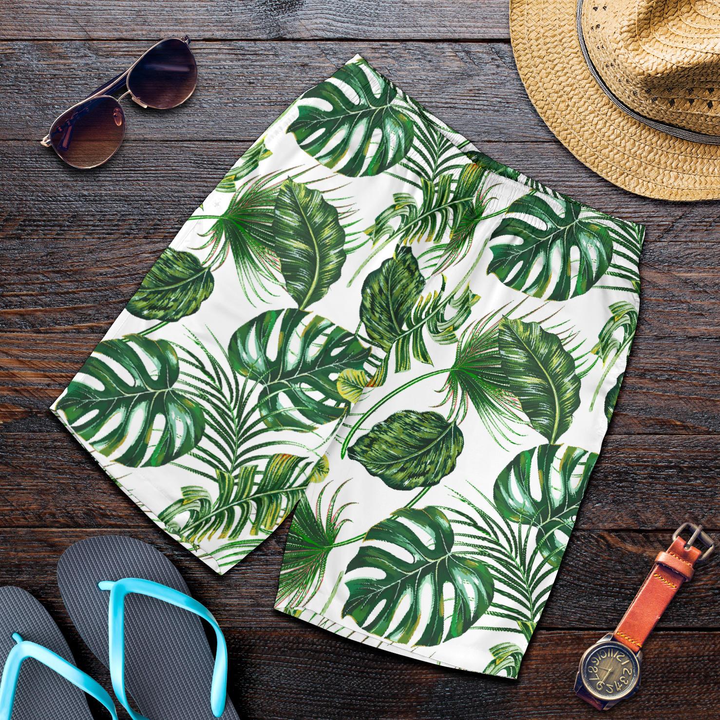 Green Pattern Tropical Palm Leaves Mens Shorts-JTAMIGO.COM
