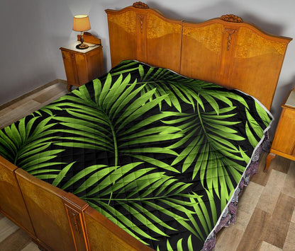 Green Pattern Tropical Palm Leaves Premium Quilt-JTAMIGO.COM