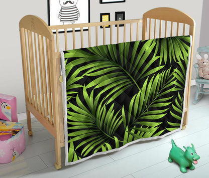 Green Pattern Tropical Palm Leaves Premium Quilt-JTAMIGO.COM
