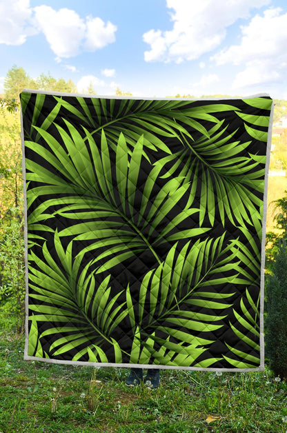 Green Pattern Tropical Palm Leaves Premium Quilt-JTAMIGO.COM