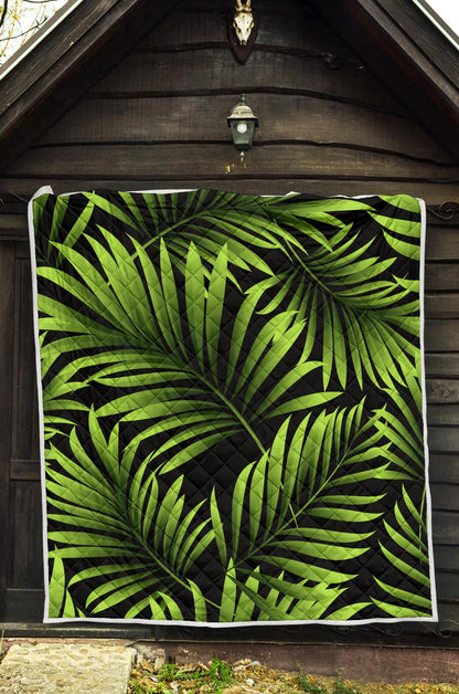 Green Pattern Tropical Palm Leaves Premium Quilt-JTAMIGO.COM