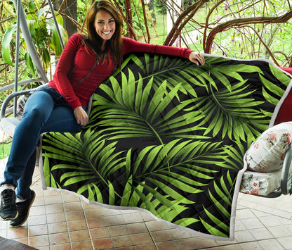 Green Pattern Tropical Palm Leaves Premium Quilt-JTAMIGO.COM