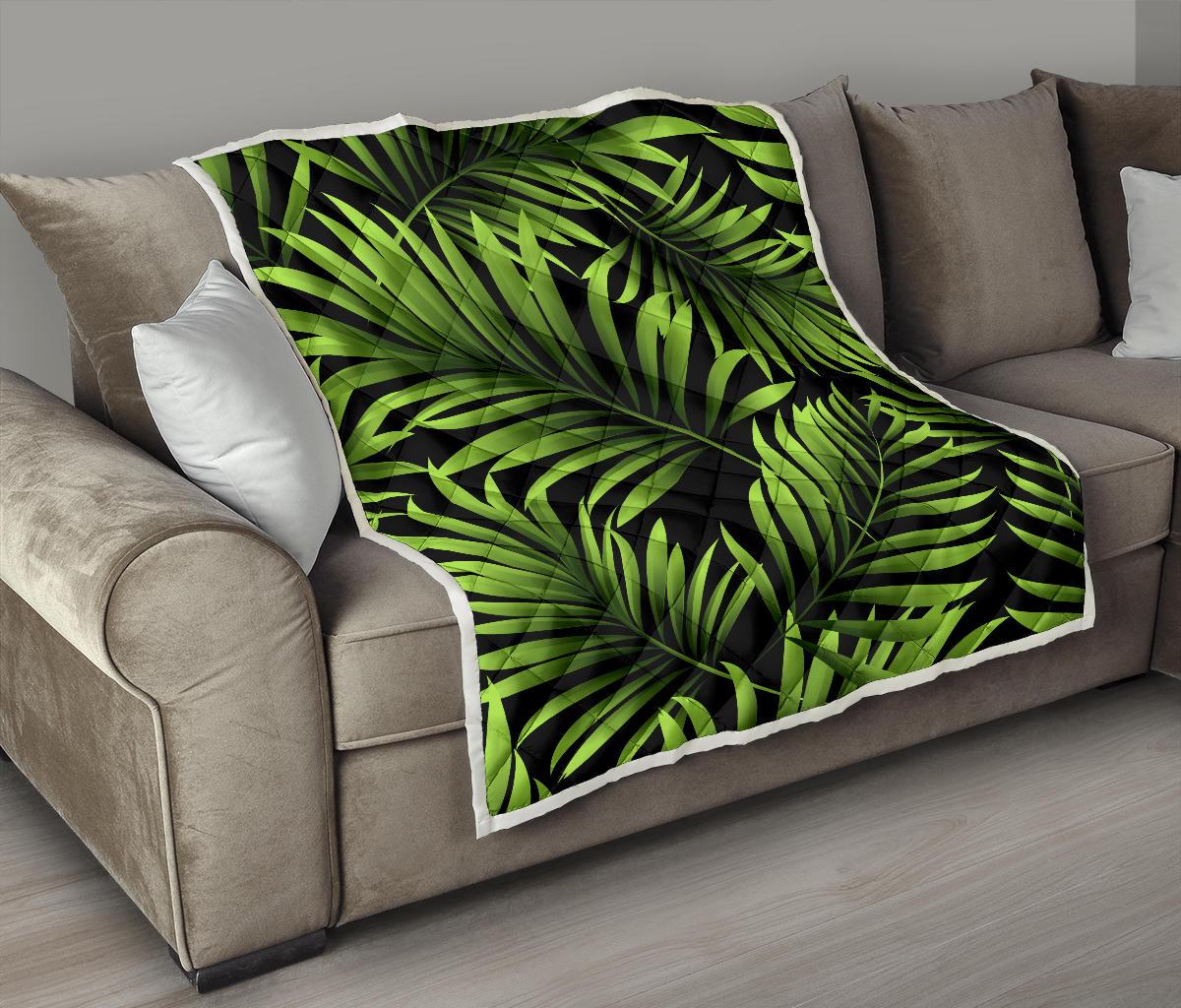 Green Pattern Tropical Palm Leaves Premium Quilt-JTAMIGO.COM