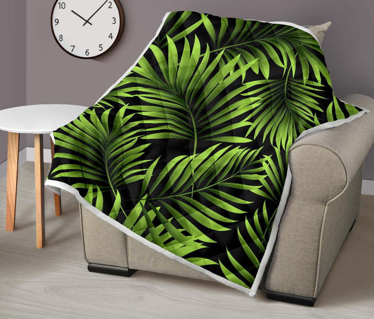 Green Pattern Tropical Palm Leaves Premium Quilt-JTAMIGO.COM