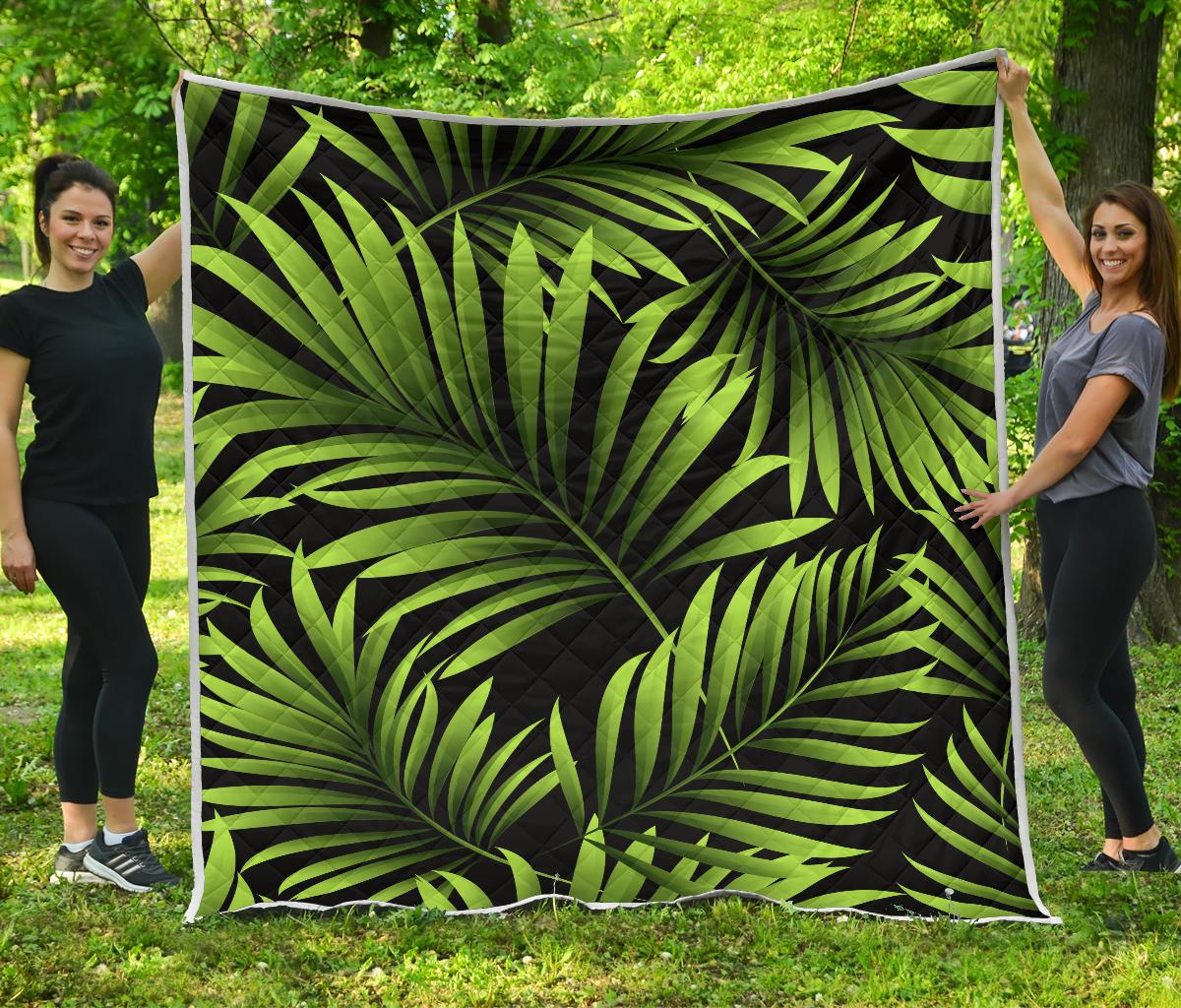 Green Pattern Tropical Palm Leaves Premium Quilt-JTAMIGO.COM