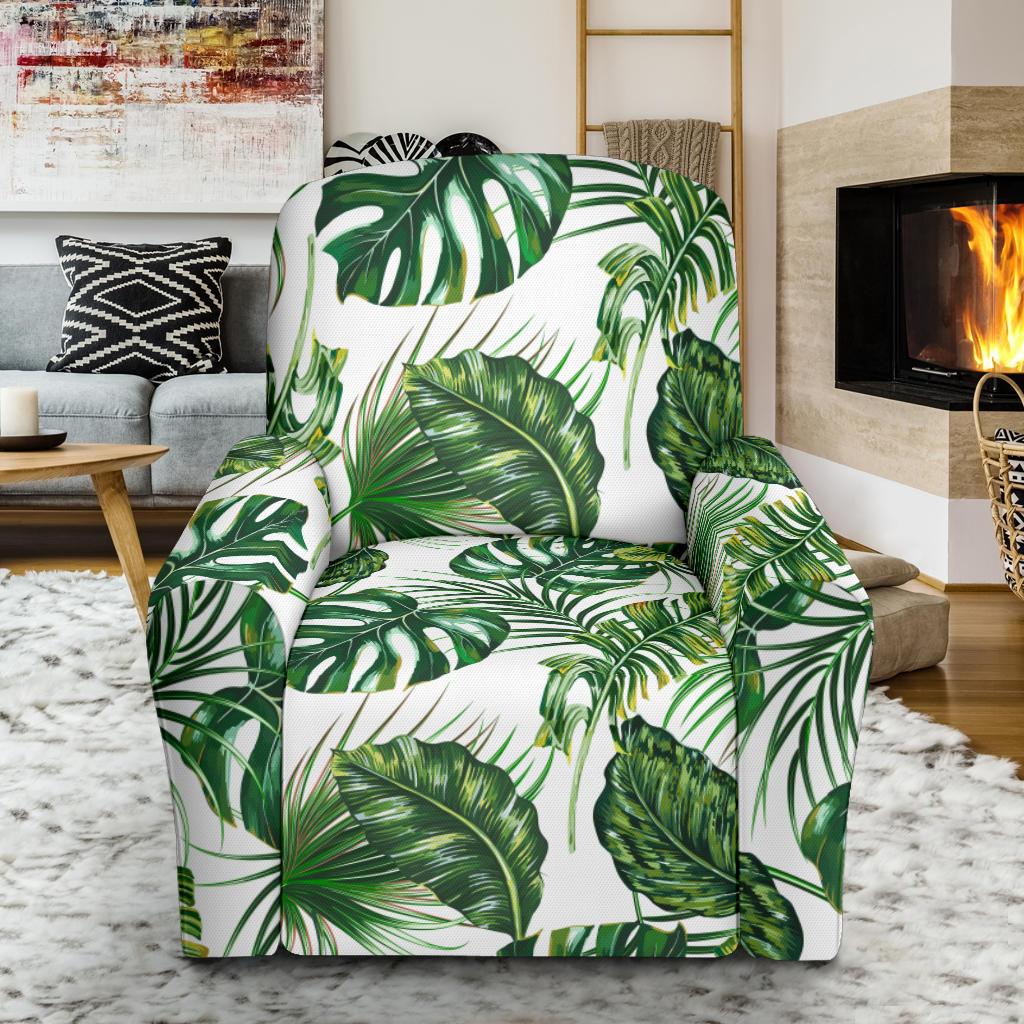 Green Pattern Tropical Palm Leaves Single Sofa Slipcover -JTAMIGO.COM