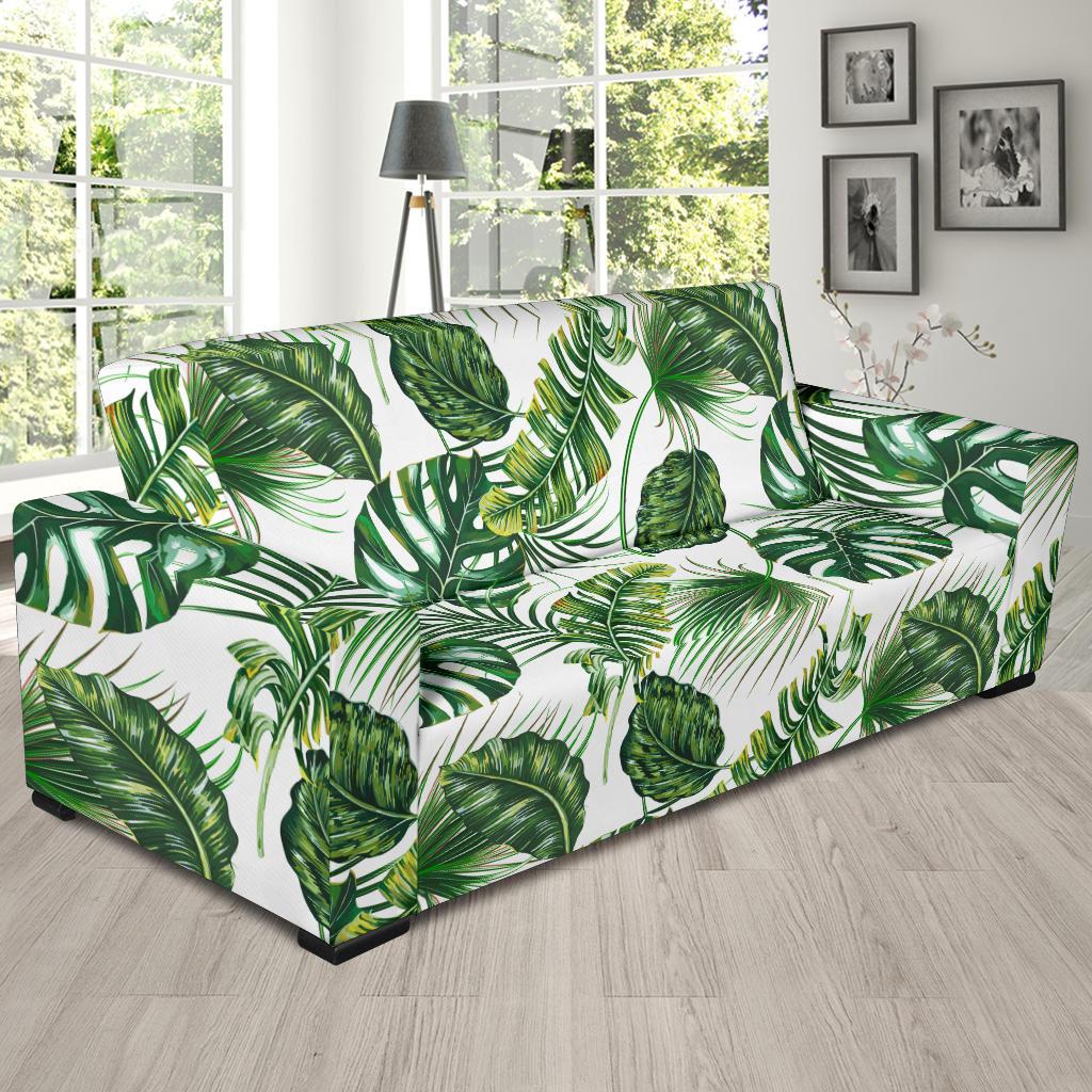 Green Pattern Tropical Palm Leaves Sofa Slipcover-JTAMIGO.COM