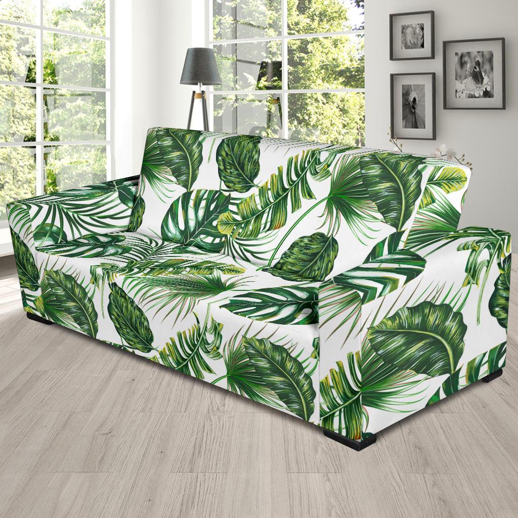 Green Pattern Tropical Palm Leaves Sofa Slipcover-JTAMIGO.COM