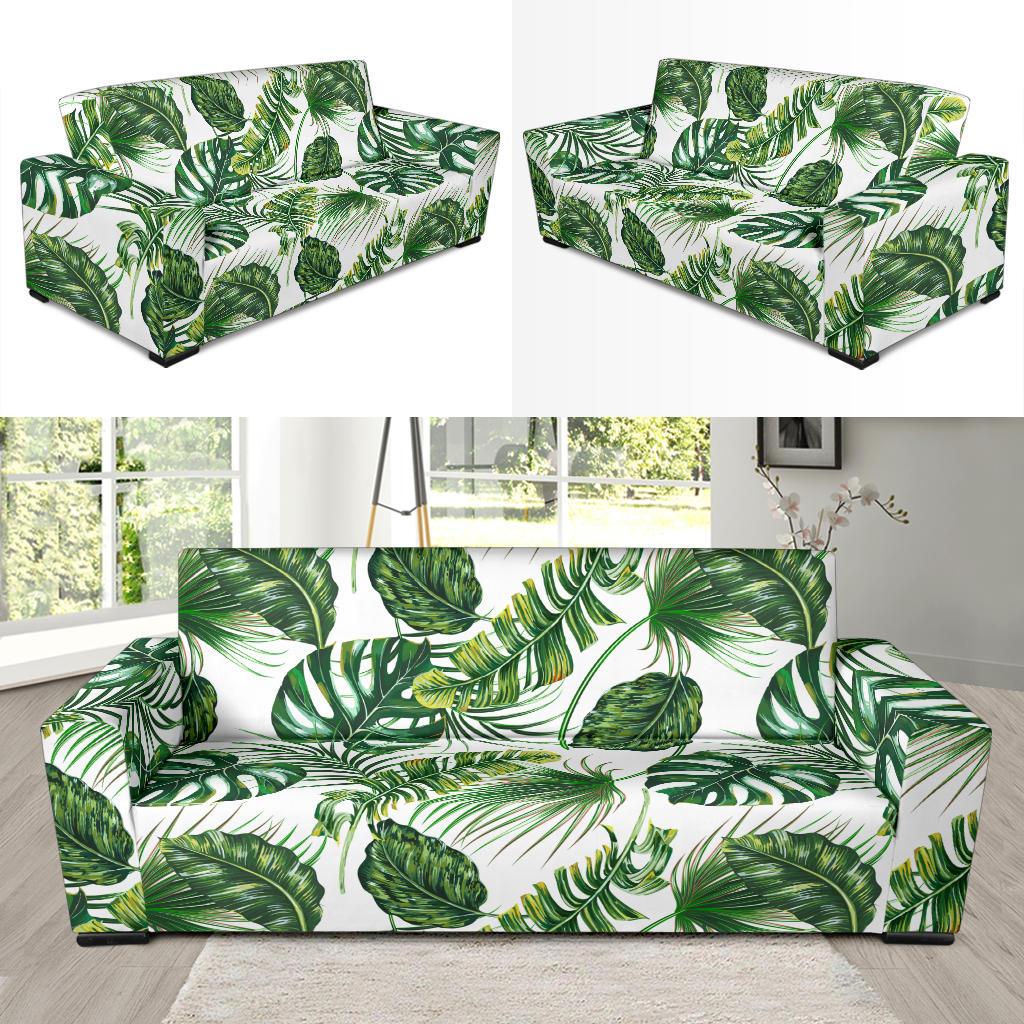 Green Pattern Tropical Palm Leaves Sofa Slipcover-JTAMIGO.COM