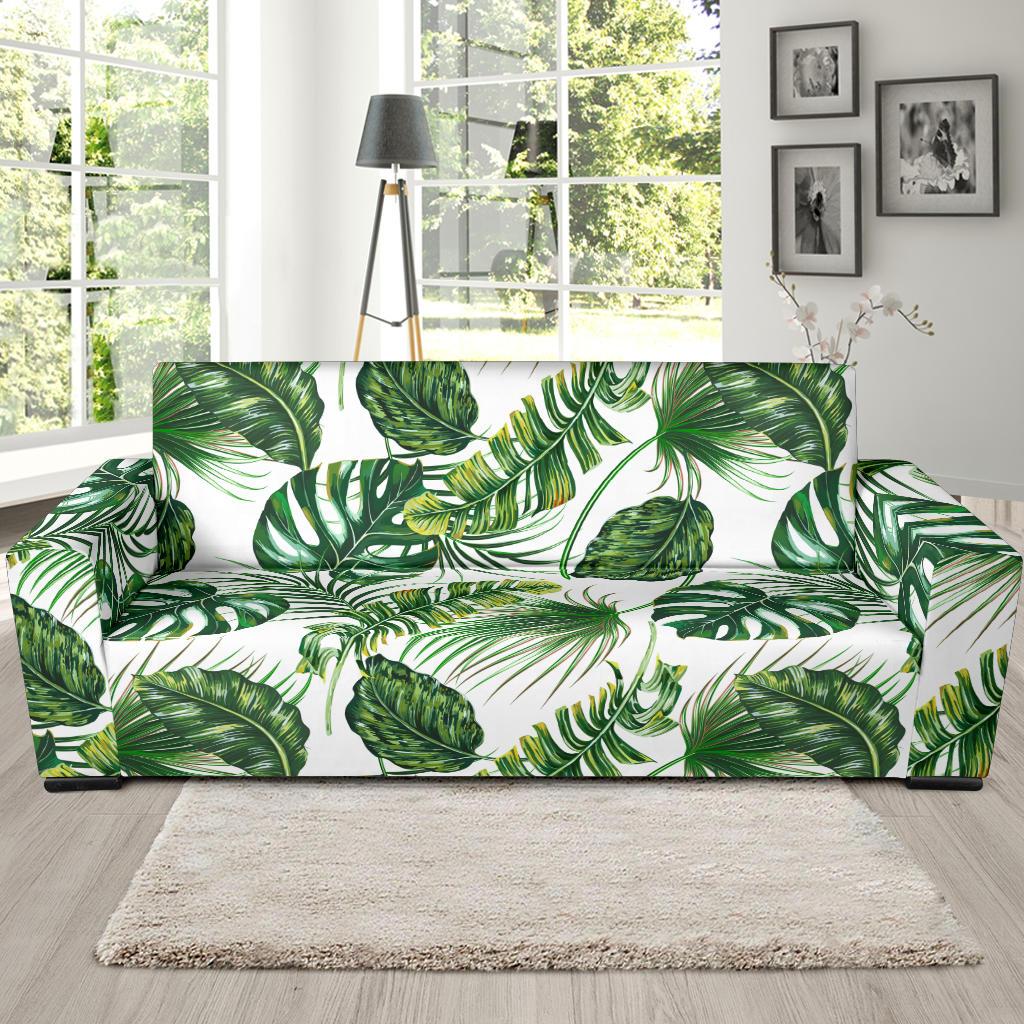 Green Pattern Tropical Palm Leaves Sofa Slipcover-JTAMIGO.COM