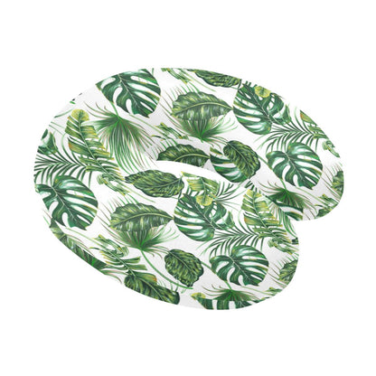 Green Pattern Tropical Palm Leaves U-Shaped Travel Neck Pillow-JTAMIGO.COM