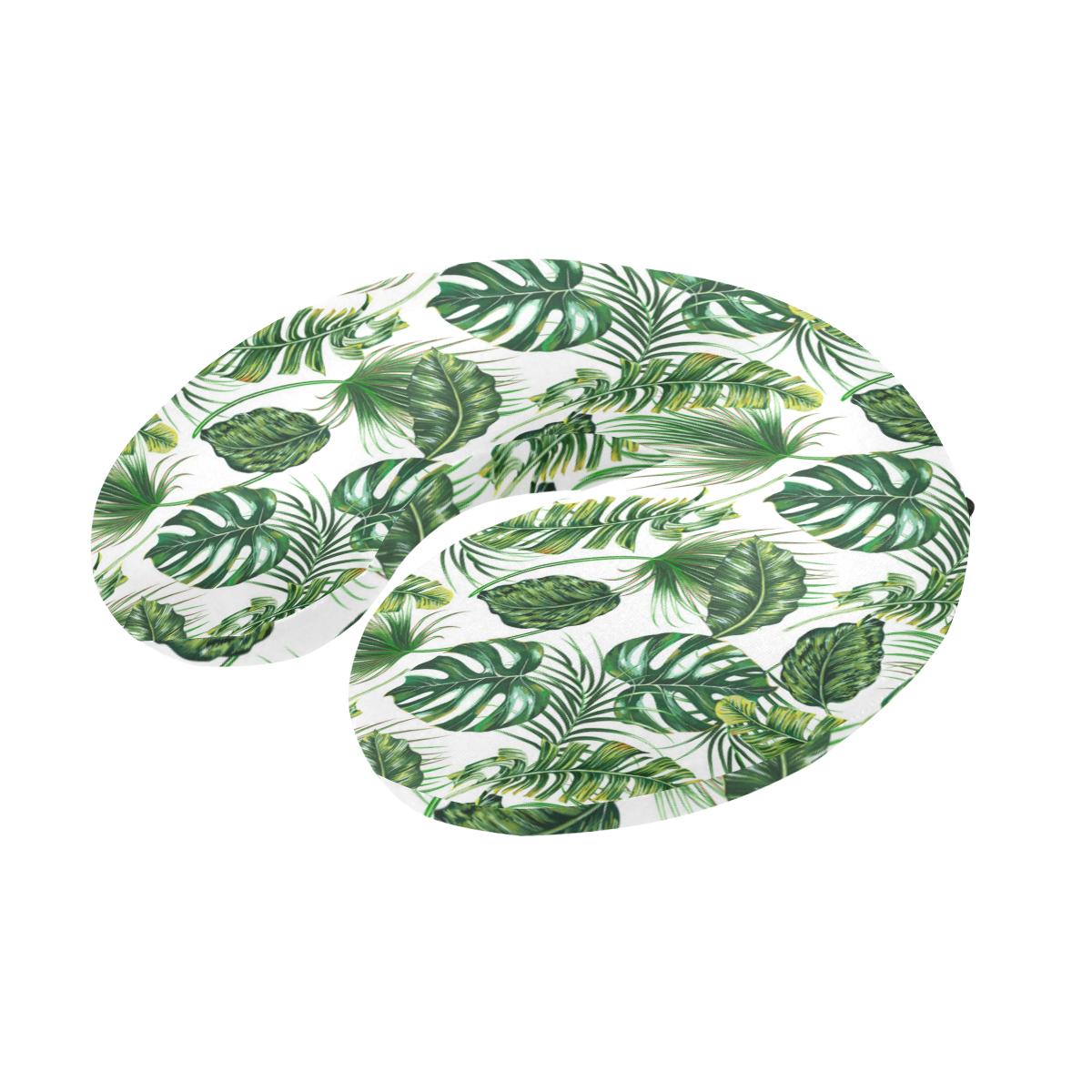 Green Pattern Tropical Palm Leaves U-Shaped Travel Neck Pillow-JTAMIGO.COM