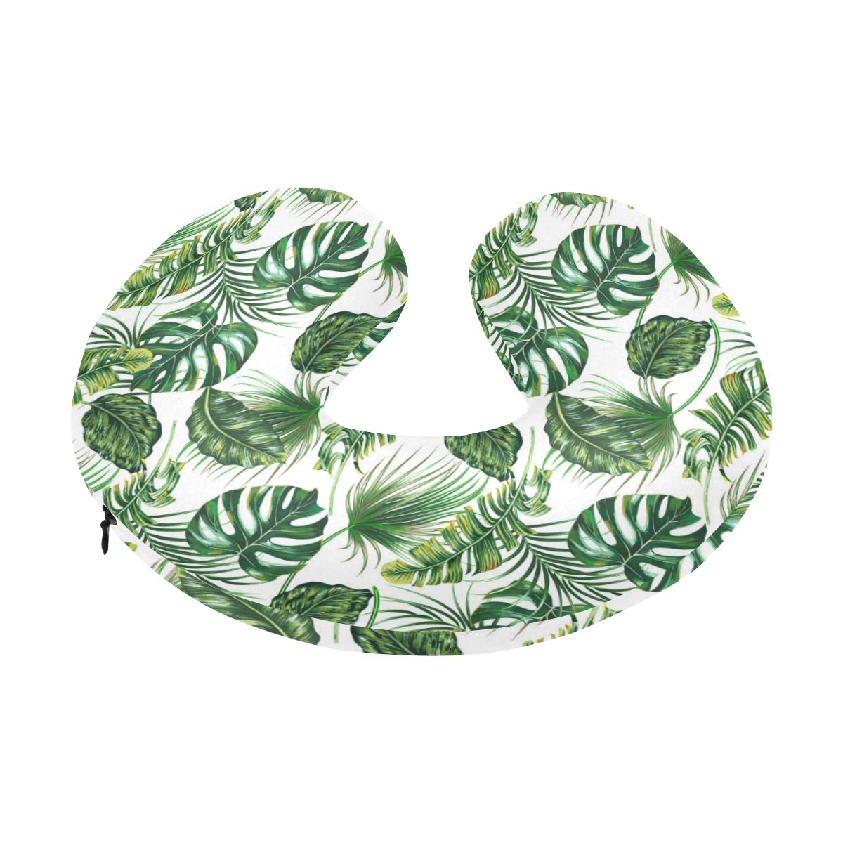 Green Pattern Tropical Palm Leaves U-Shaped Travel Neck Pillow-JTAMIGO.COM