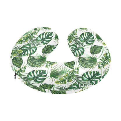 Green Pattern Tropical Palm Leaves U-Shaped Travel Neck Pillow-JTAMIGO.COM