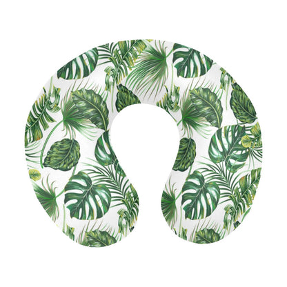 Green Pattern Tropical Palm Leaves U-Shaped Travel Neck Pillow-JTAMIGO.COM
