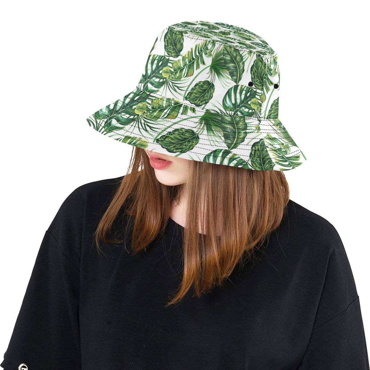 Green Pattern Tropical Palm Leaves Unisex Bucket Hat