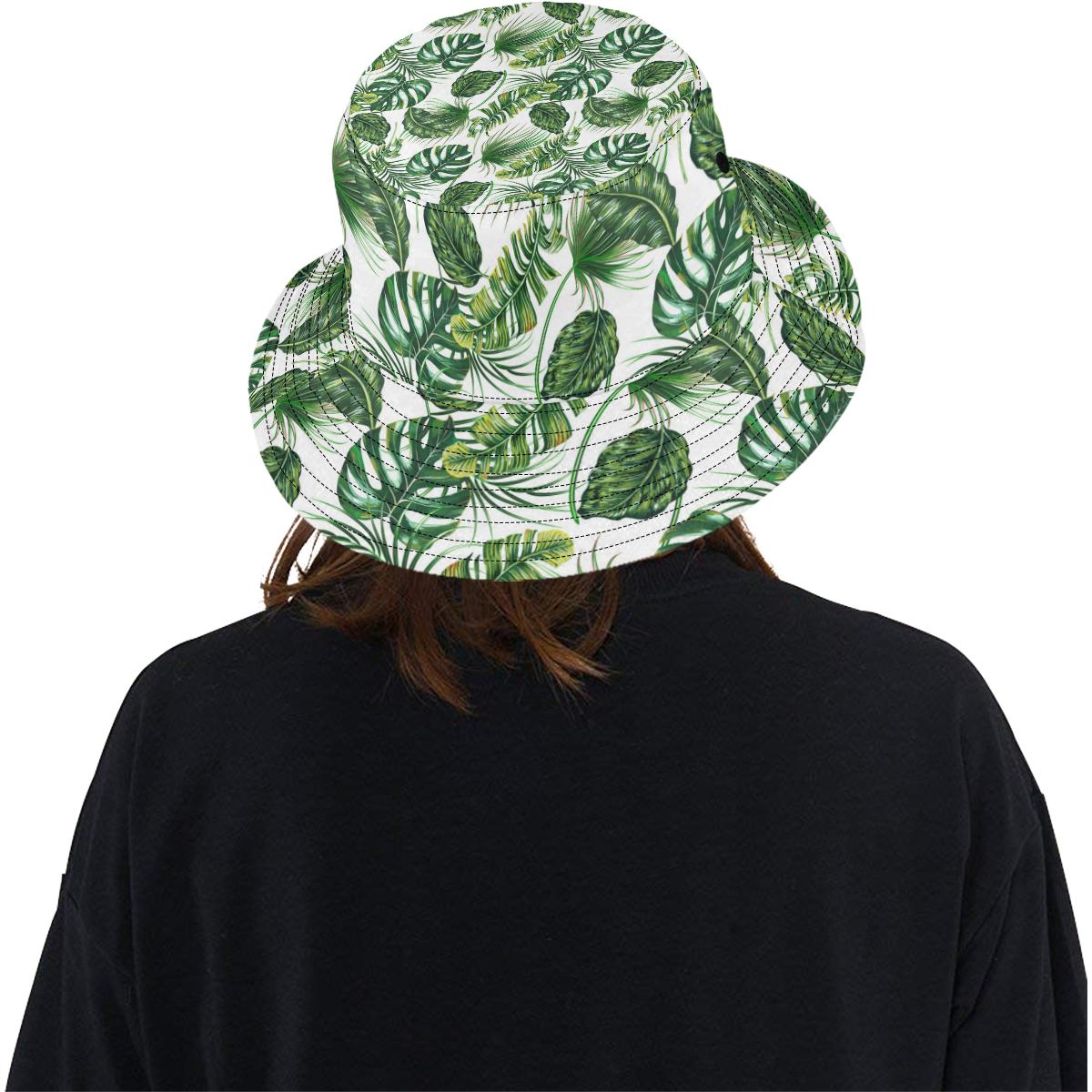 Green Pattern Tropical Palm Leaves Unisex Bucket Hat