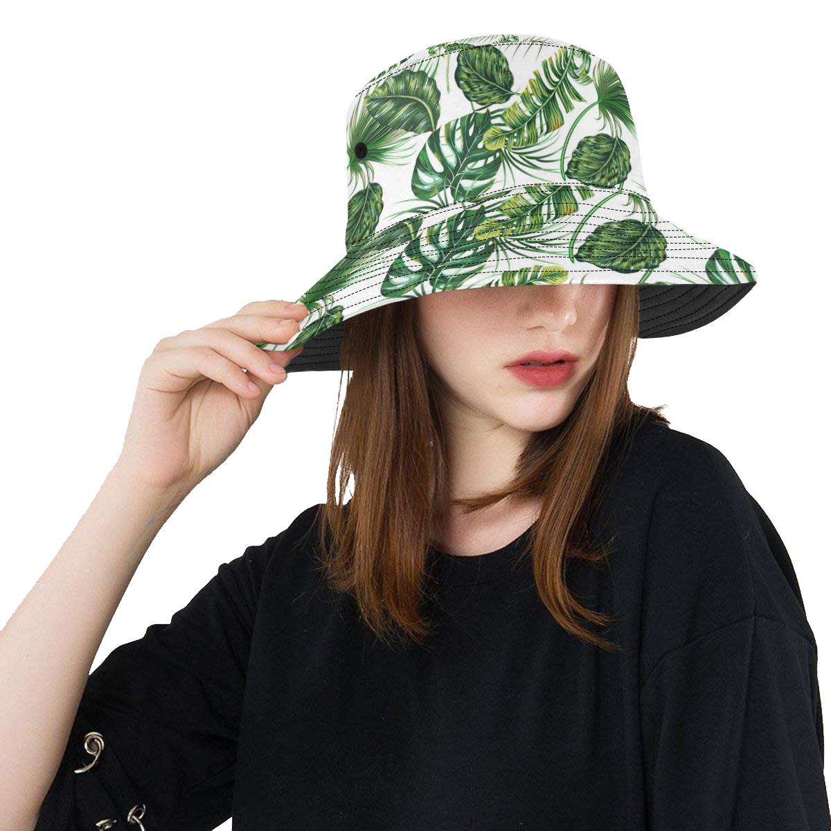 Green Pattern Tropical Palm Leaves Unisex Bucket Hat