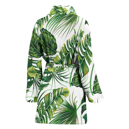 Green Pattern Tropical Palm Leaves Women Bath Robe-JTAMIGO.COM