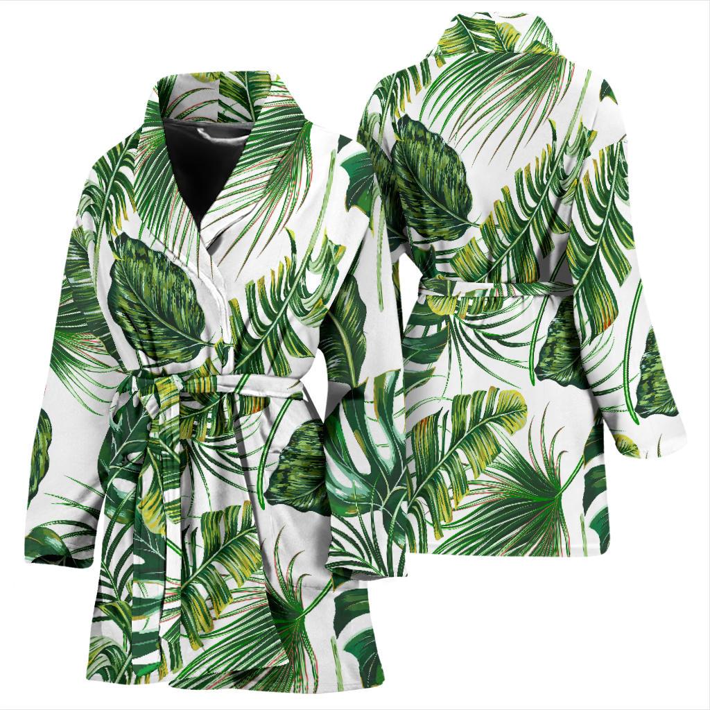 Green Pattern Tropical Palm Leaves Women Bath Robe-JTAMIGO.COM