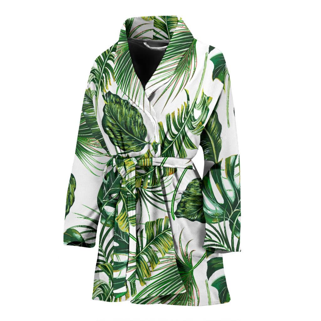 Green Pattern Tropical Palm Leaves Women Bath Robe-JTAMIGO.COM
