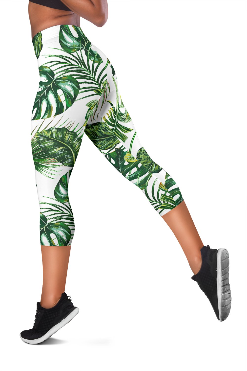 Green Pattern Tropical Palm Leaves Women Capris