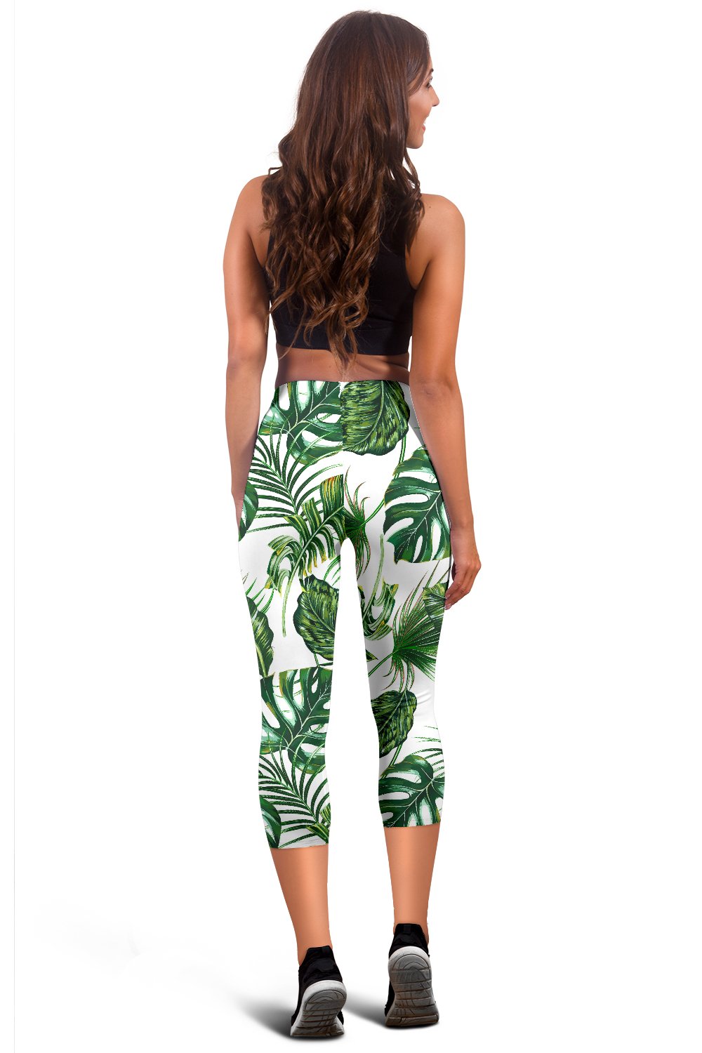 Green Pattern Tropical Palm Leaves Women Capris