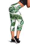 Green Pattern Tropical Palm Leaves Women Capris