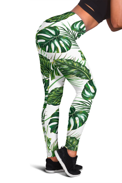 Green Pattern Tropical Palm Leaves Women Leggings