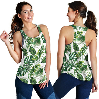 Green Pattern Tropical Palm Leaves Women Racerback Tank Top