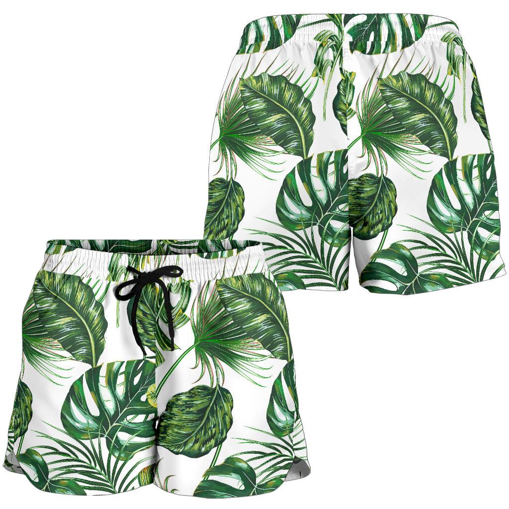 Green Pattern Tropical Palm Leaves Women Shorts-JTAMIGO.COM