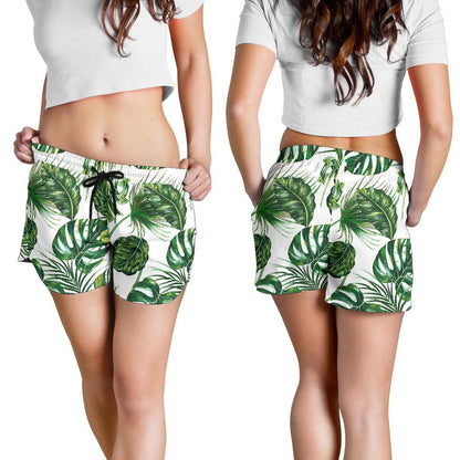 Green Pattern Tropical Palm Leaves Women Shorts-JTAMIGO.COM