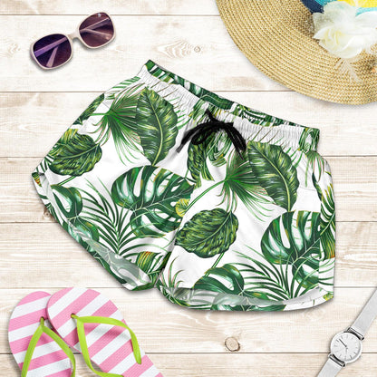 Green Pattern Tropical Palm Leaves Women Shorts-JTAMIGO.COM