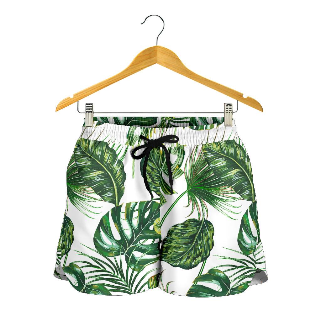 Green Pattern Tropical Palm Leaves Women Shorts-JTAMIGO.COM