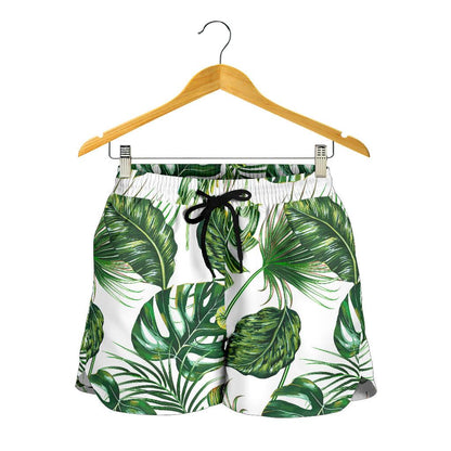 Green Pattern Tropical Palm Leaves Women Shorts-JTAMIGO.COM