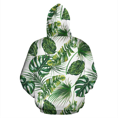 Green Pattern Tropical Palm Leaves Zip Up Hoodie