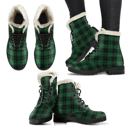 Green Tartan Plaid Pattern Faux Fur Leather Boots-JTAMIGO.COM