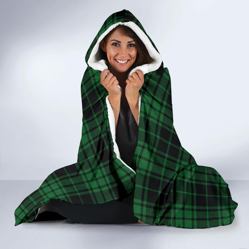 Green Tartan Plaid Pattern Hooded Blanket-JTAMIGO.COM