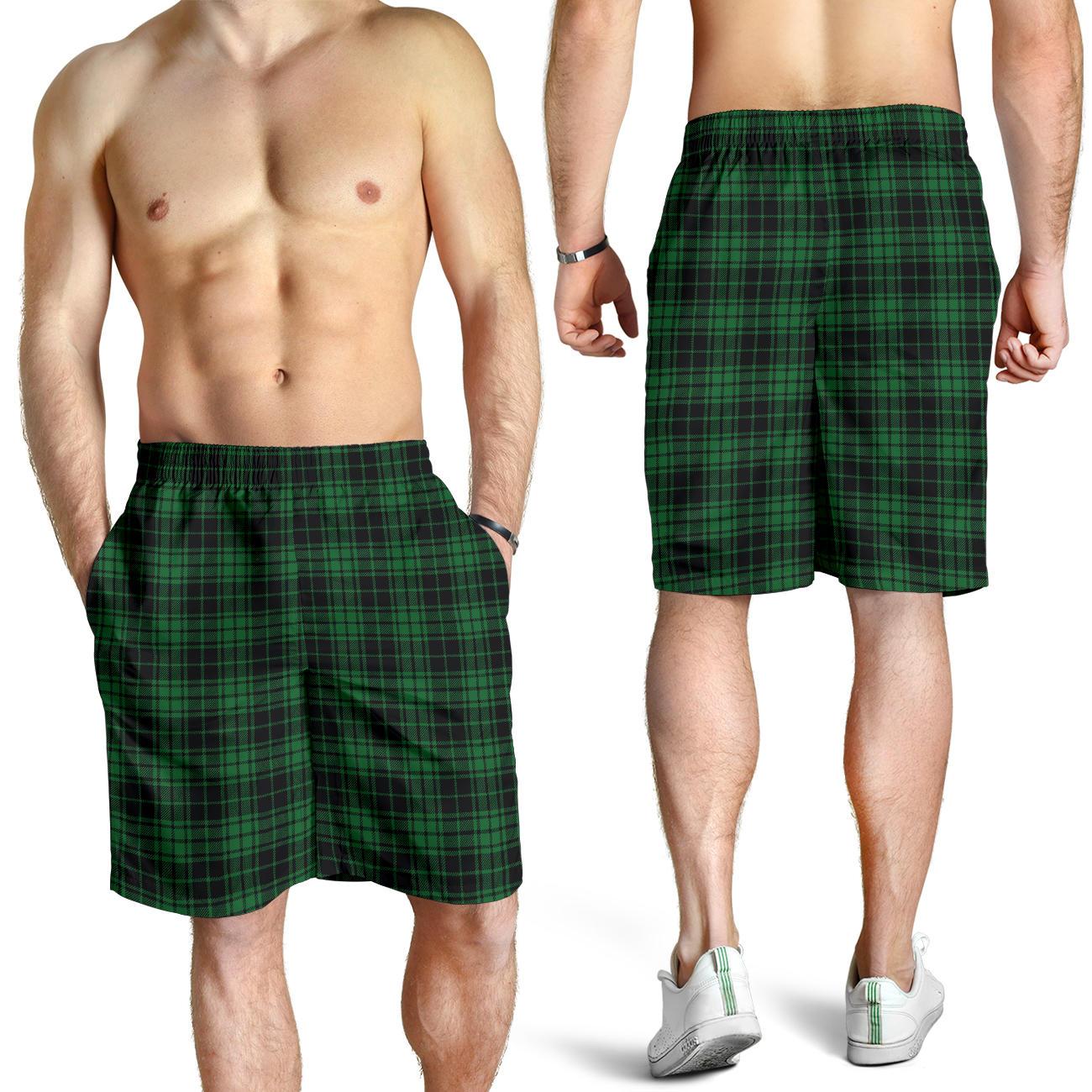 Green Tartan Plaid Pattern Mens Shorts-JTAMIGO.COM