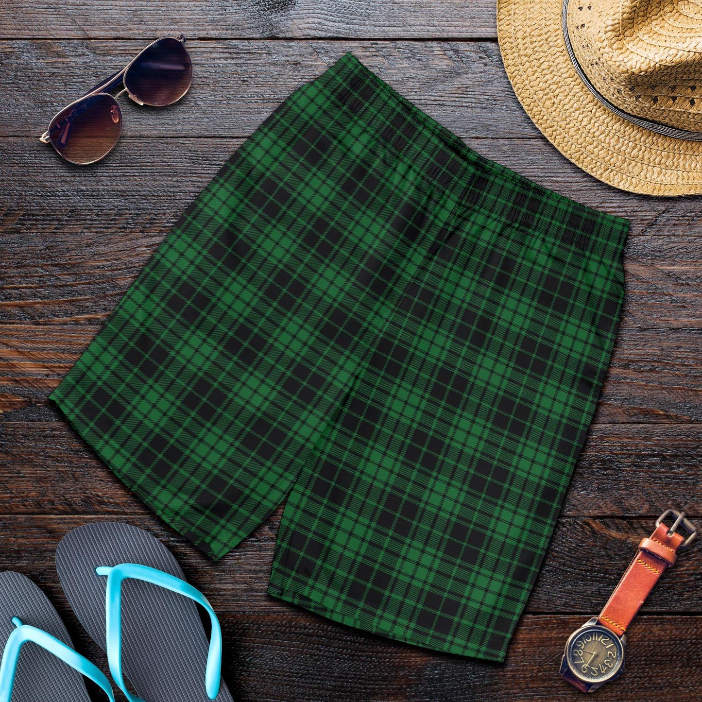 Green Tartan Plaid Pattern Mens Shorts-JTAMIGO.COM