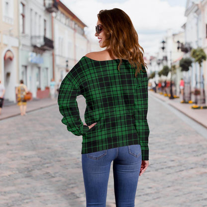 Green Tartan Plaid Pattern Off Shoulder Sweatshirt