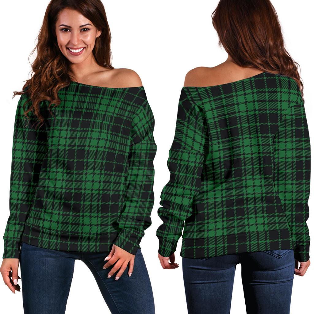 Green Tartan Plaid Pattern Off Shoulder Sweatshirt