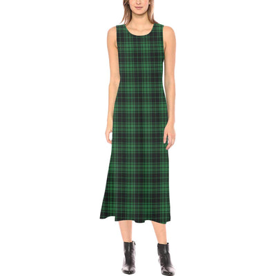 Green Tartan Plaid Pattern Sleeveless Open Fork Long Dress (Model D08)-JTAMIGO.COM