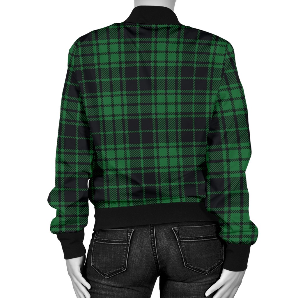 Green Tartan Plaid Pattern Women Casual Bomber Jacket