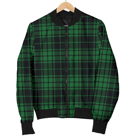 Green Tartan Plaid Pattern Women Casual Bomber Jacket