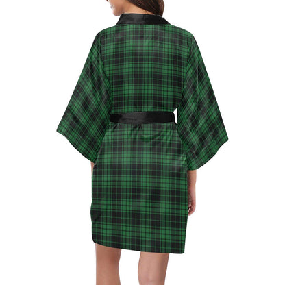 Green Tartan Plaid Pattern Women Short Kimono Robe